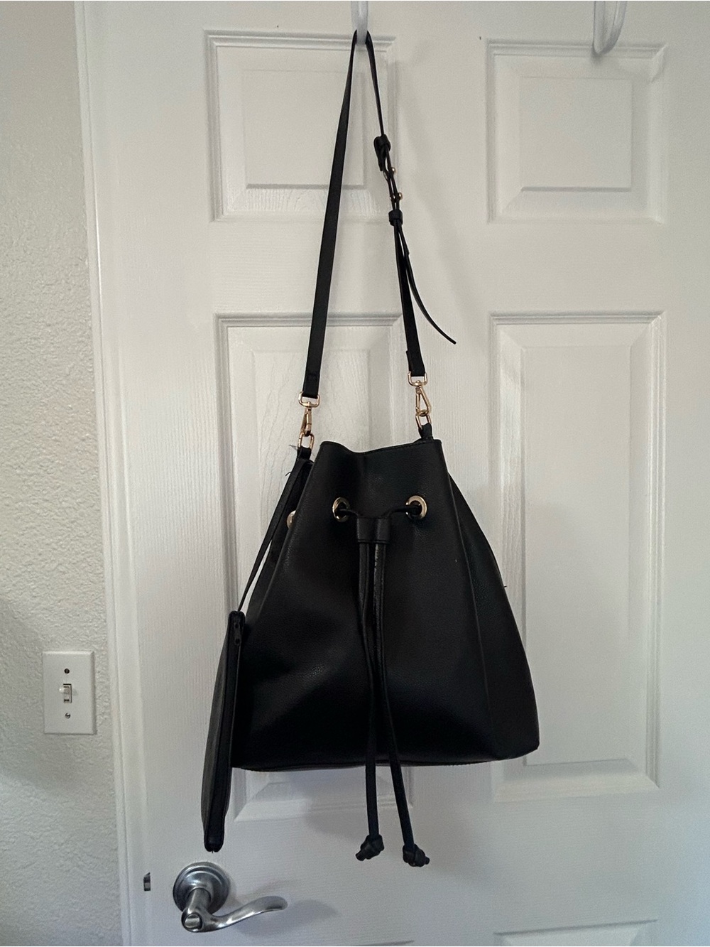H&M Black Drawstring Bucket Crossbody Bag